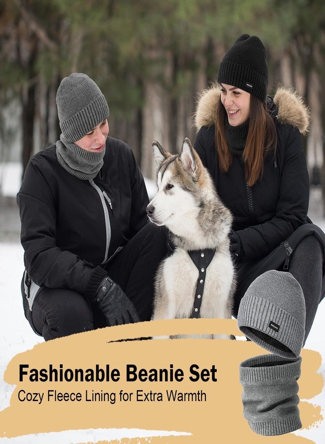 Wmcaps طقم قبعة شتوية مبطنة بالفرو ووشاح من Wmcaps للرجال والنساء، قبعة محبوكة سميكة ودافئة ومدفأة للرقبة، هدية (أسود) - Image 5